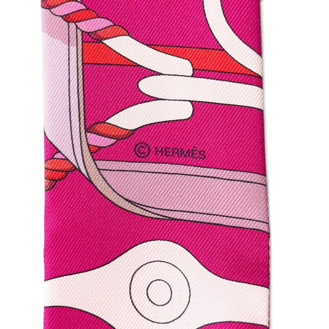 Pristine HERMES scarf Panoplie Equestre Equestrian equipment set pink silk Women