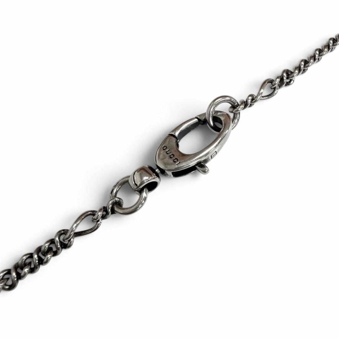 Great GUCCI Necklace Lion Head Pendant Black Crystal Silver mens