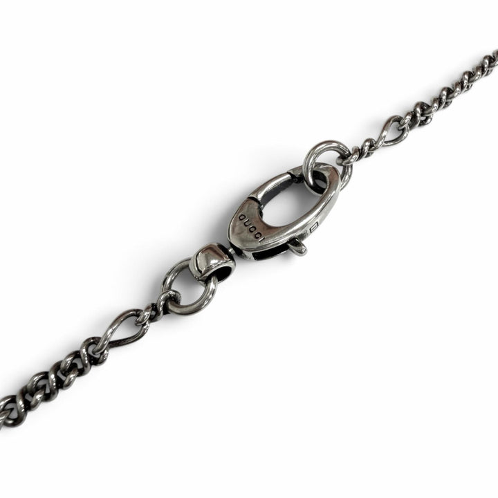 Great GUCCI Necklace Lion Head Pendant Black Crystal Silver mens