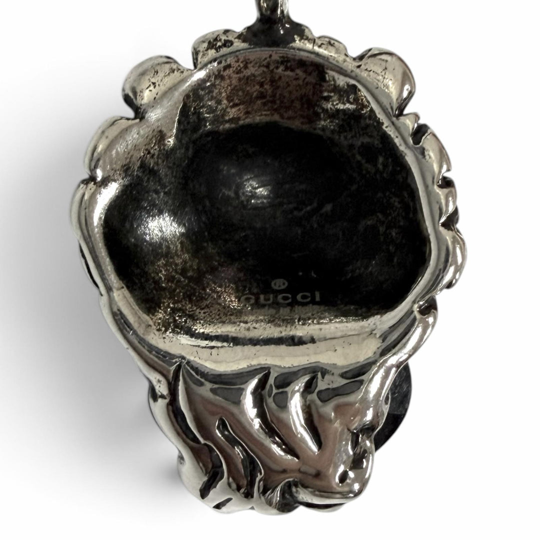 Great GUCCI Necklace Lion Head Pendant Black Crystal Silver mens
