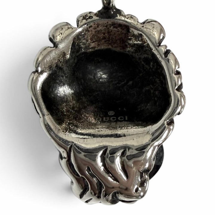 Great GUCCI Necklace Lion Head Pendant Black Crystal Silver mens