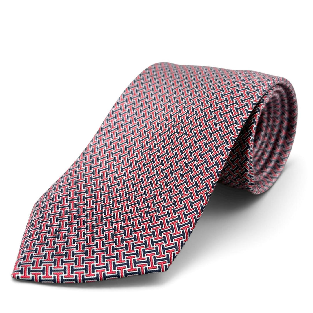 Excellent HERMES tie H logo twill tie Red silk mens 606095 FA