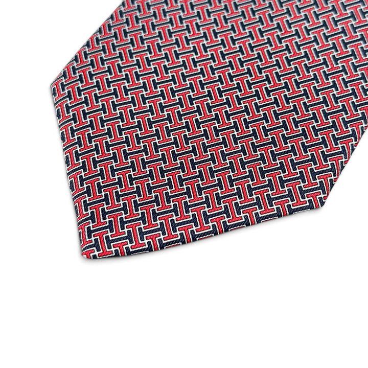 Excellent HERMES tie H logo twill tie Red silk mens 606095 FA