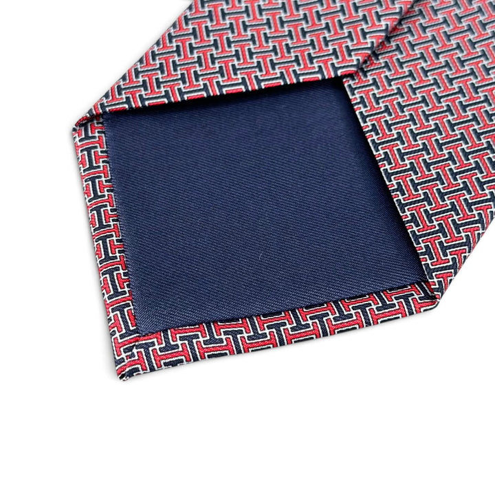 Excellent HERMES tie H logo twill tie Red silk mens 606095 FA