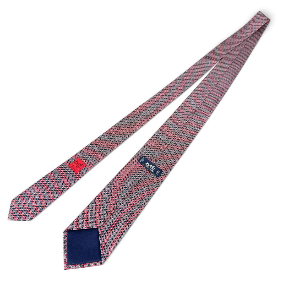Excellent HERMES tie H logo twill tie Red silk mens 606095 FA