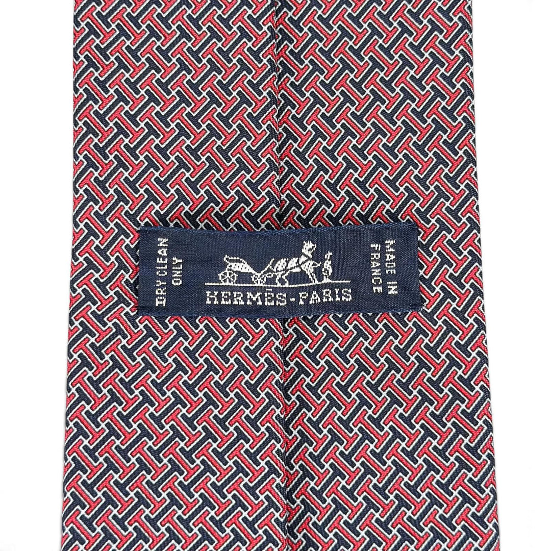 Excellent HERMES tie H logo twill tie Red silk mens 606095 FA