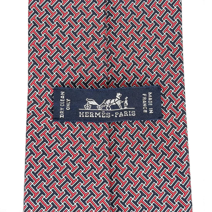 Excellent HERMES tie H logo twill tie Red silk mens 606095 FA