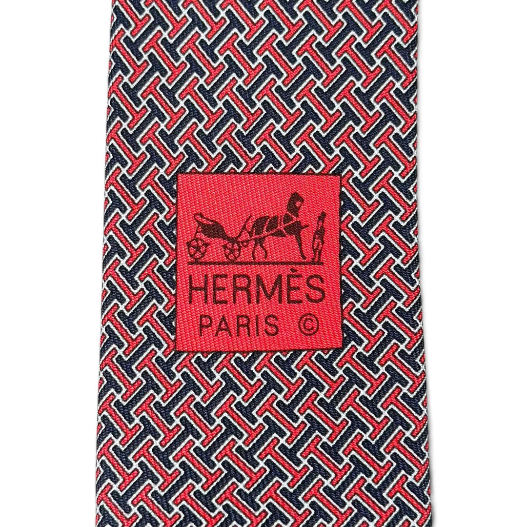 Excellent HERMES tie H logo twill tie Red silk mens 606095 FA