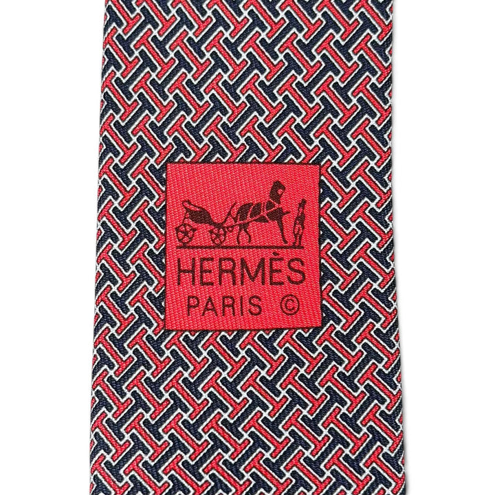 Excellent HERMES tie H logo twill tie Red silk mens 606095 FA