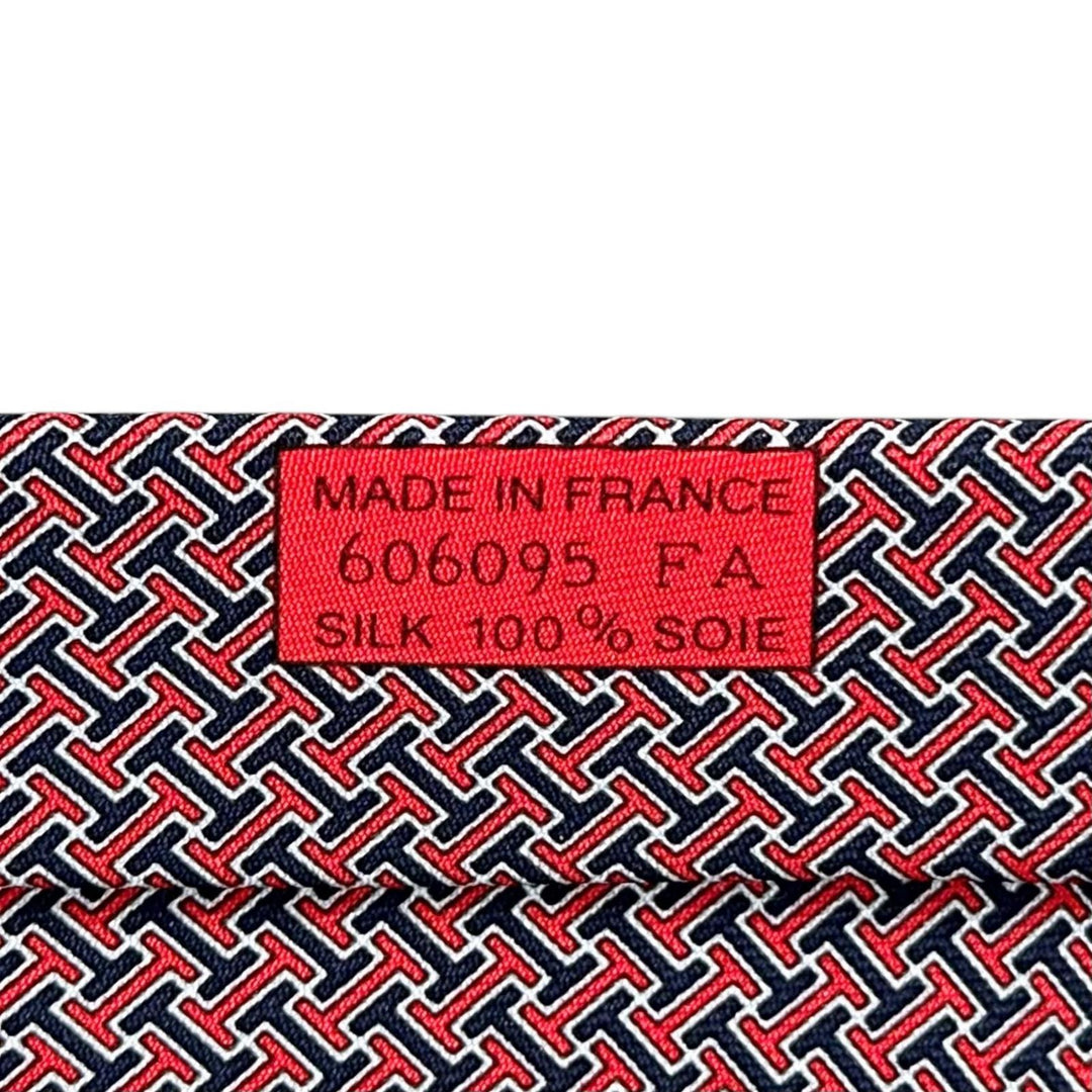Excellent HERMES tie H logo twill tie Red silk mens 606095 FA