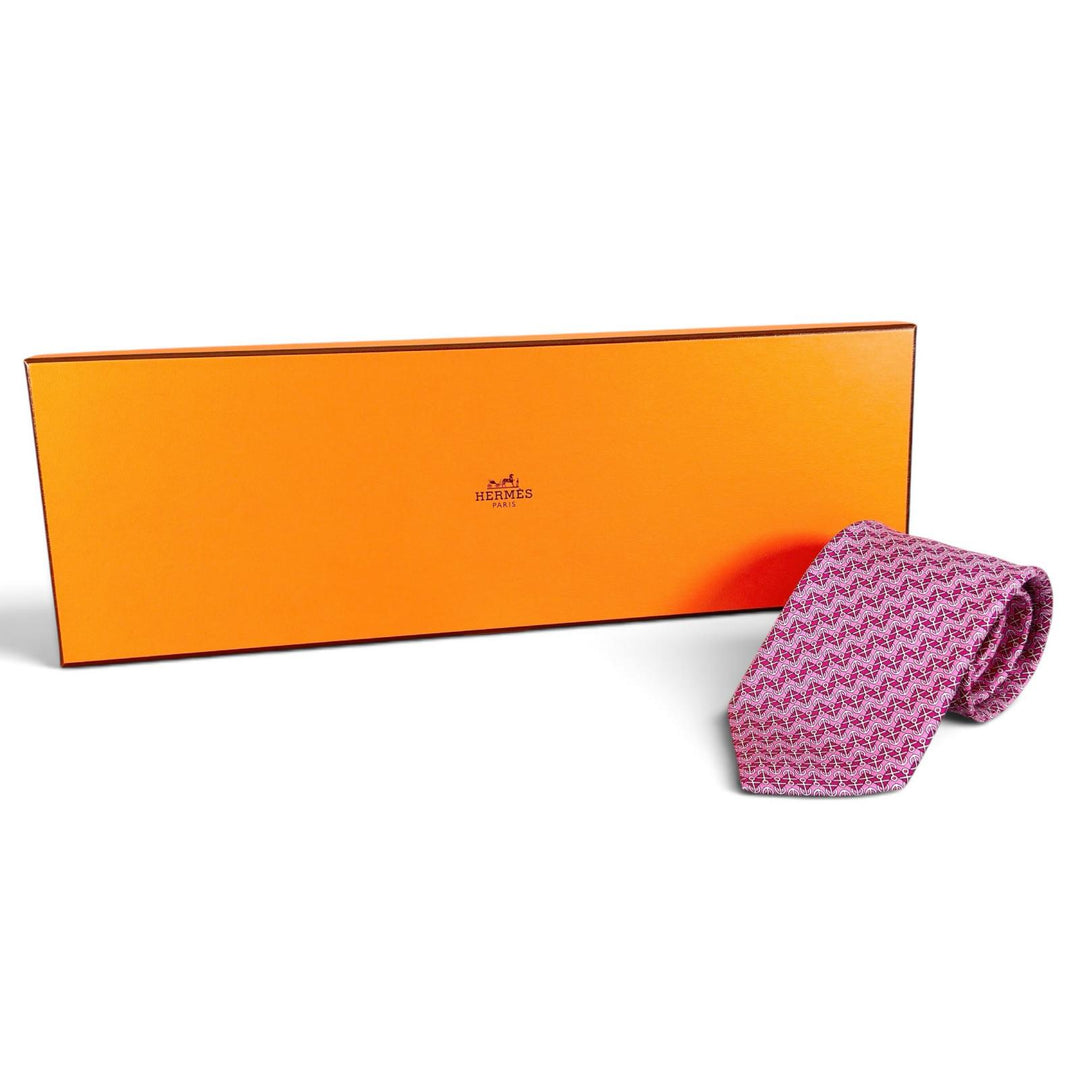 Excellent HERMES tie Anchor Pattern Light pink silk mens 606021 OA