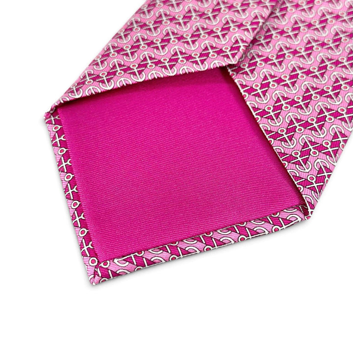 Excellent HERMES tie Anchor Pattern Light pink silk mens 606021 OA