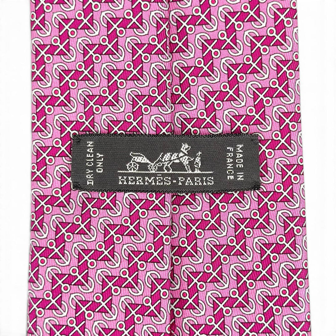 Excellent HERMES tie Anchor Pattern Light pink silk mens 606021 OA