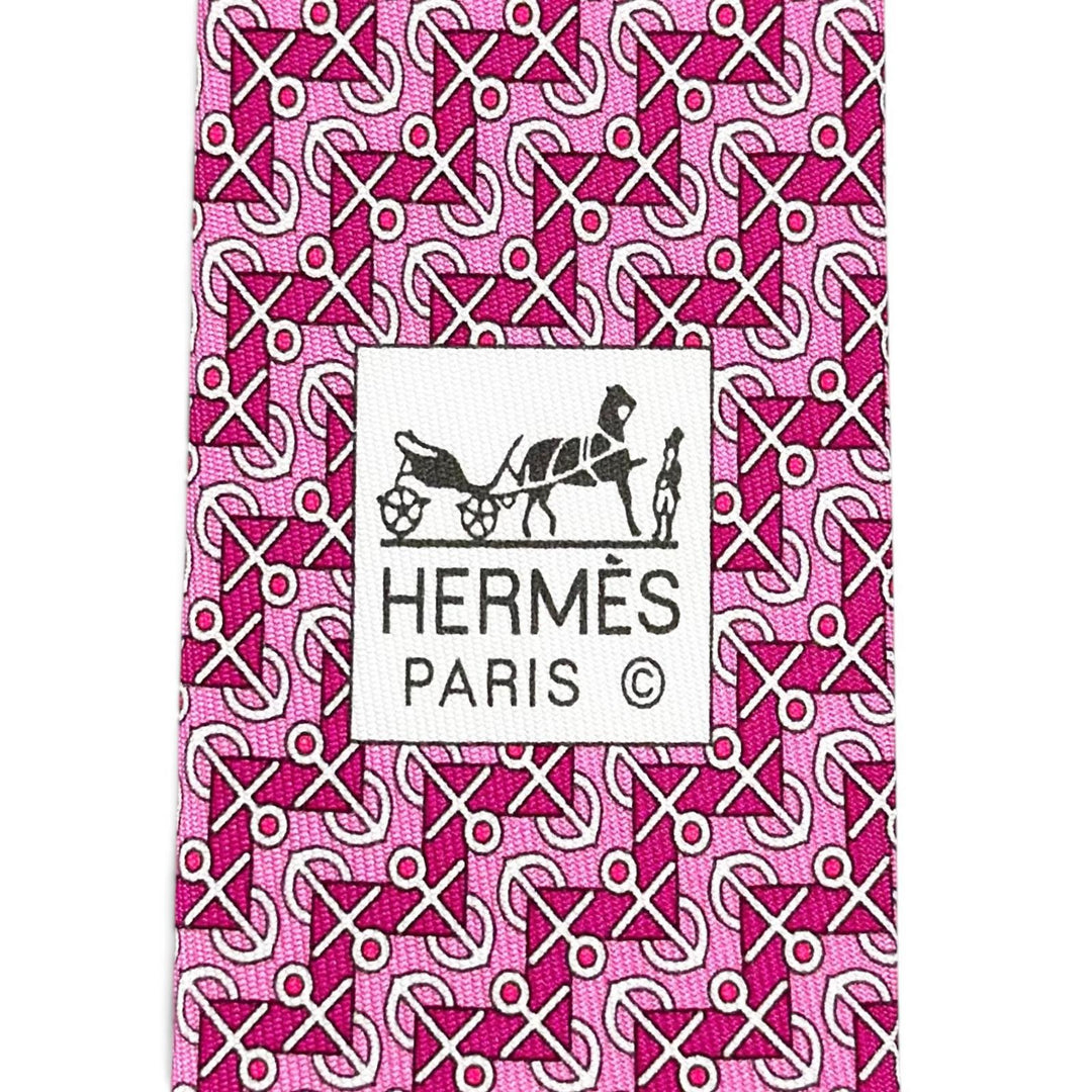Excellent HERMES tie Anchor Pattern Light pink silk mens 606021 OA
