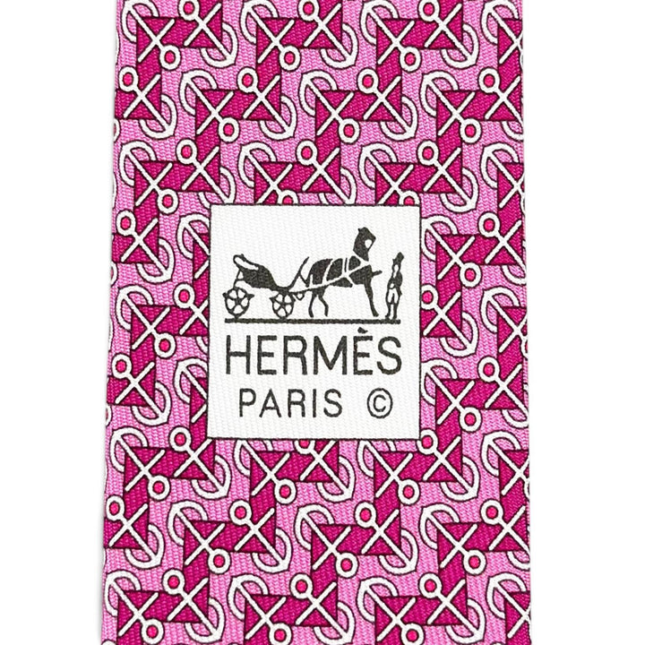 Excellent HERMES tie Anchor Pattern Light pink silk mens 606021 OA