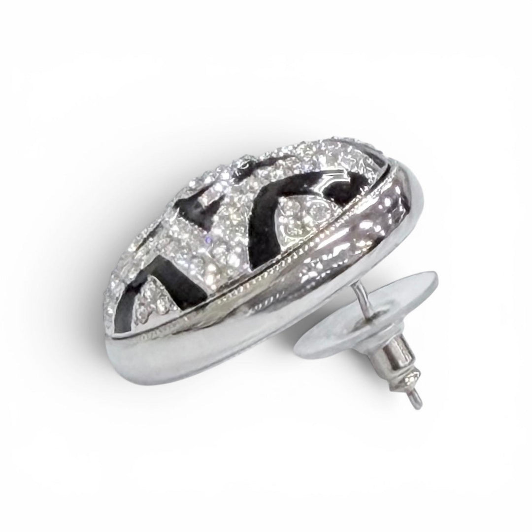 Great CHANEL COCO Mark Star Rhinestone Piercing Earrings (Pair) Silver A23K