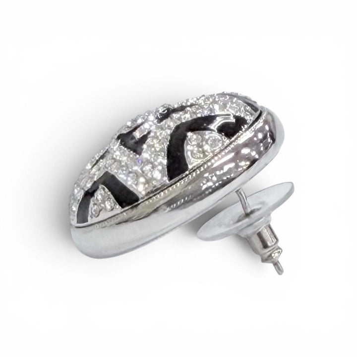 Great CHANEL COCO Mark Star Rhinestone Piercing Earrings (Pair) Silver A23K