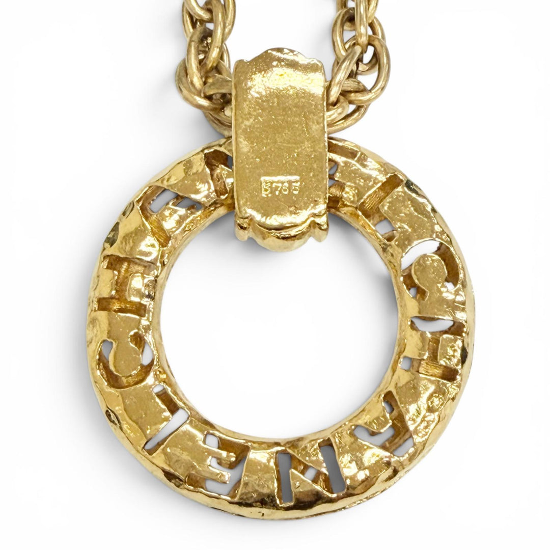 Great CHANEL Big Circle Logo Long Chain Necklace Pendant Accessory gold 3765