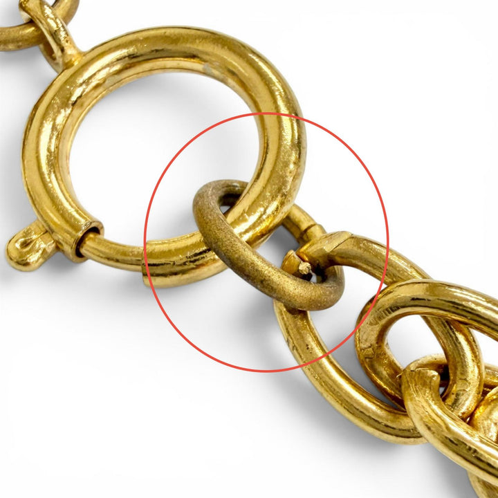 Great CHANEL Big Circle Logo Long Chain Necklace Pendant Accessory gold 3765
