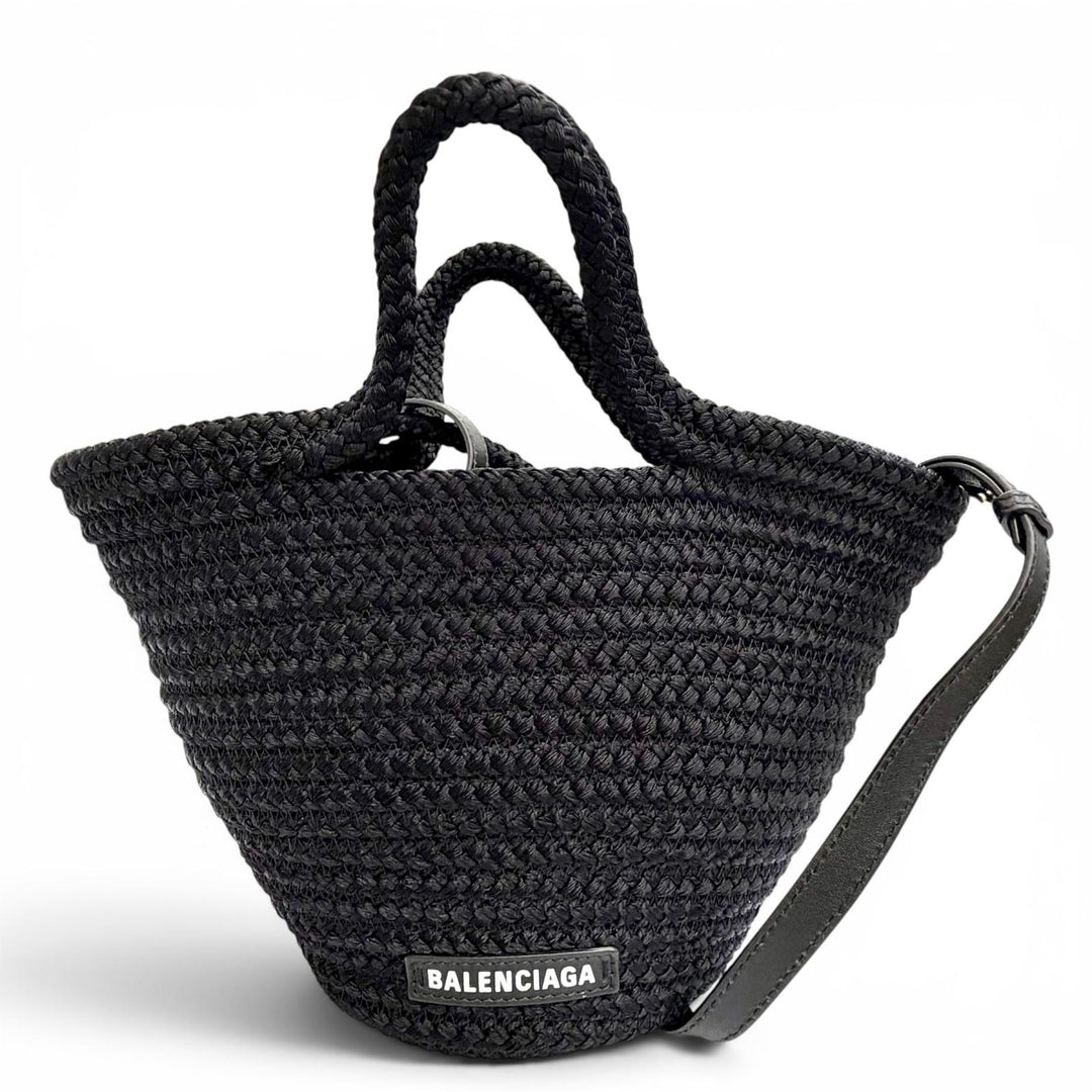 Excellent BALENCIAGA Shoulder Bag Logo 2-Way Basket Handbag black 695612