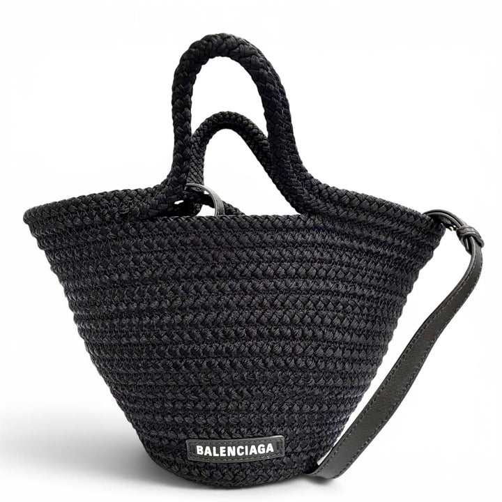 Excellent BALENCIAGA Shoulder Bag Logo 2-Way Basket Handbag black 695612