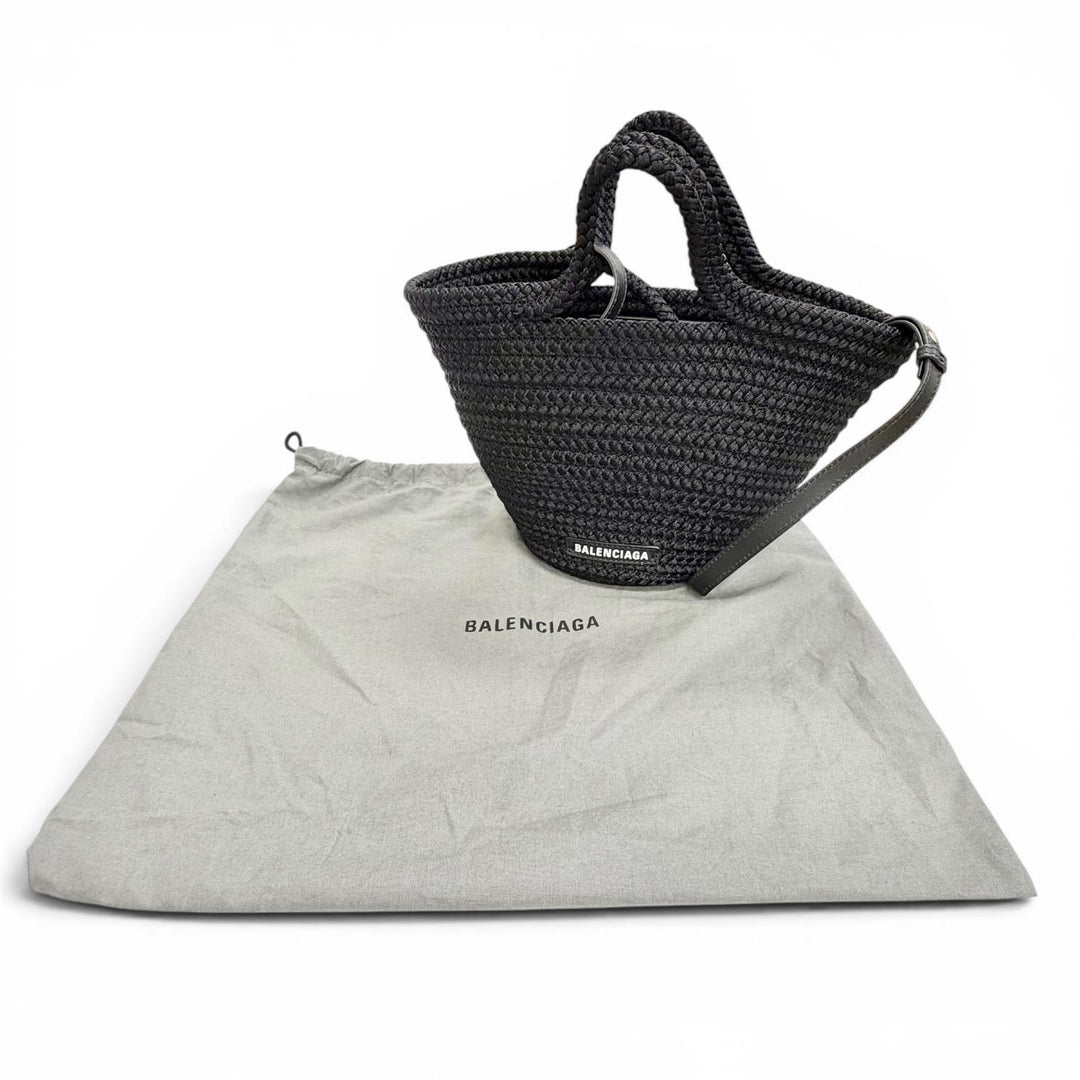 Excellent BALENCIAGA Shoulder Bag Logo 2-Way Basket Handbag black 695612