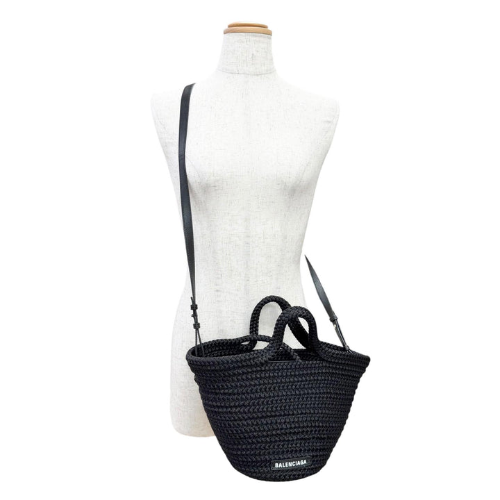 Excellent BALENCIAGA Shoulder Bag Logo 2-Way Basket Handbag black 695612