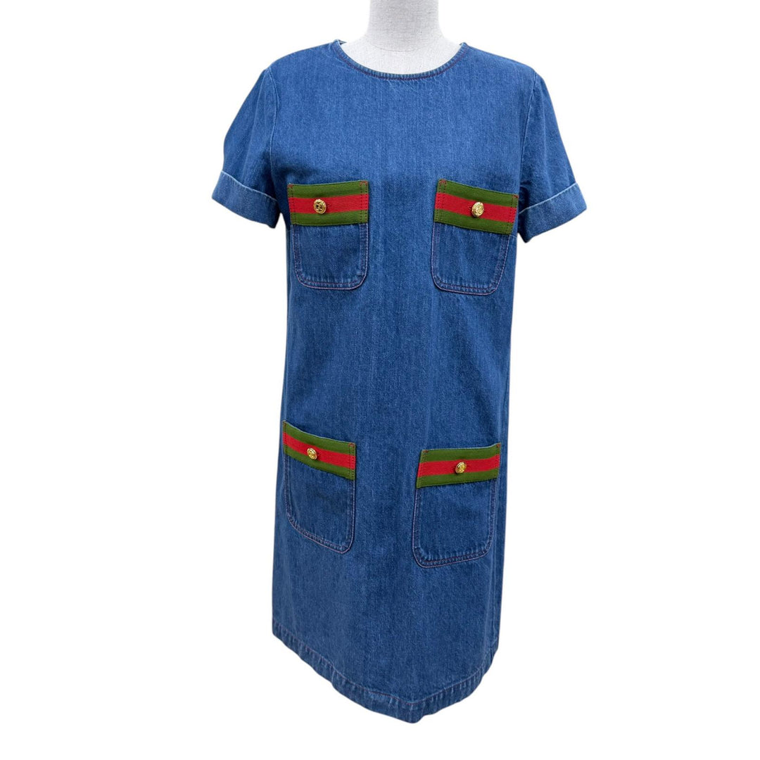 Pristine GUCCI one piece Web stripe denim GG button short sleeve 40 678827