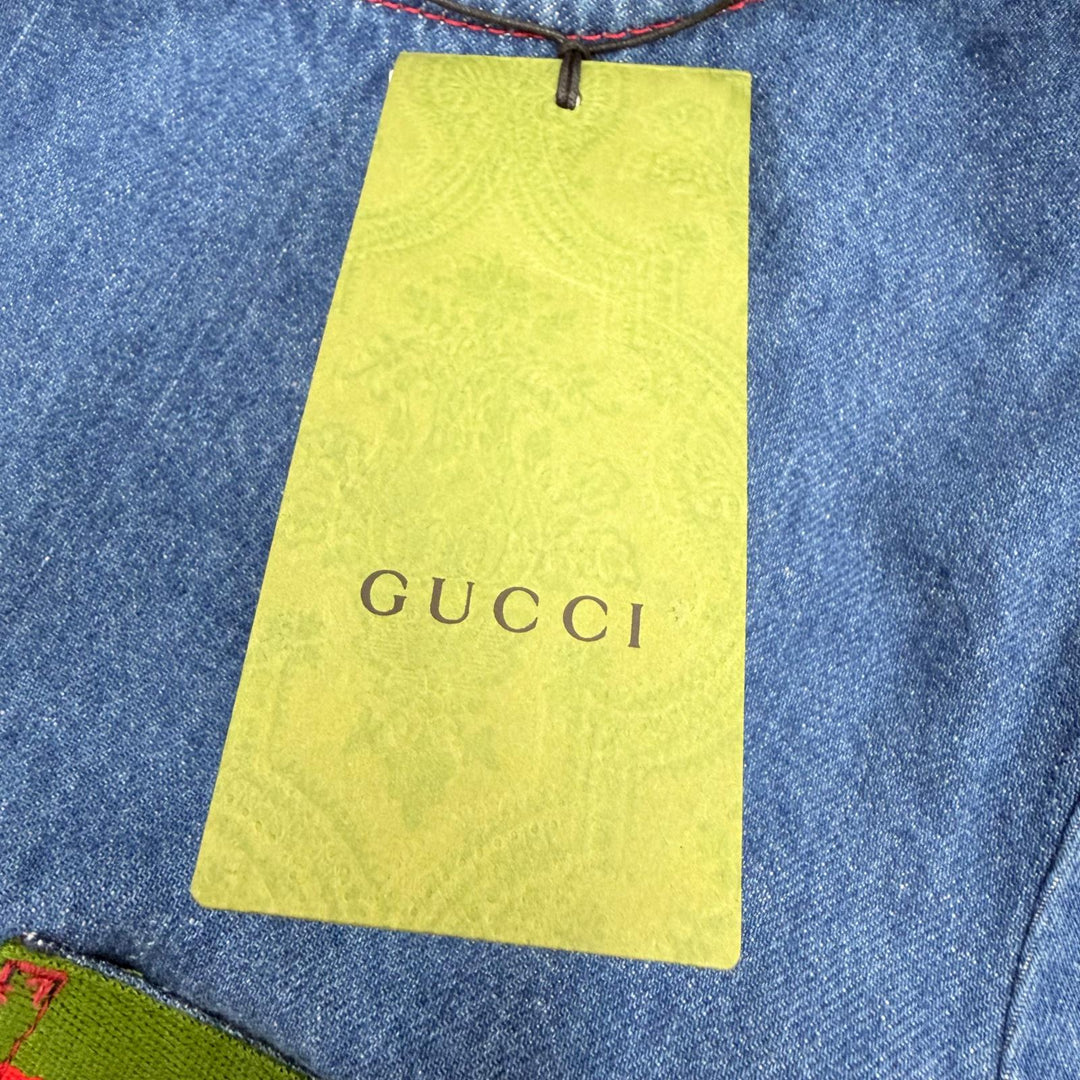 Pristine GUCCI one piece Web stripe denim GG button short sleeve 40 678827