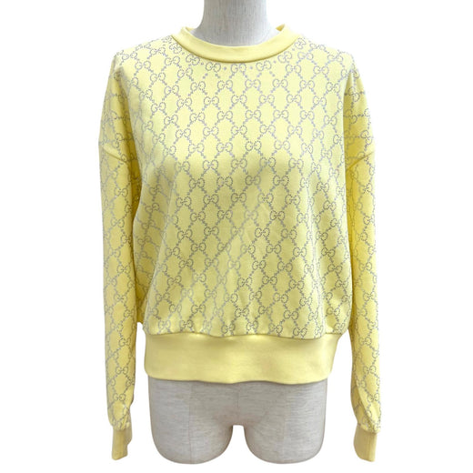 Pristine GUCCI sweat GG Rhinestone All-Over Print yellow cotton Women XS 837931