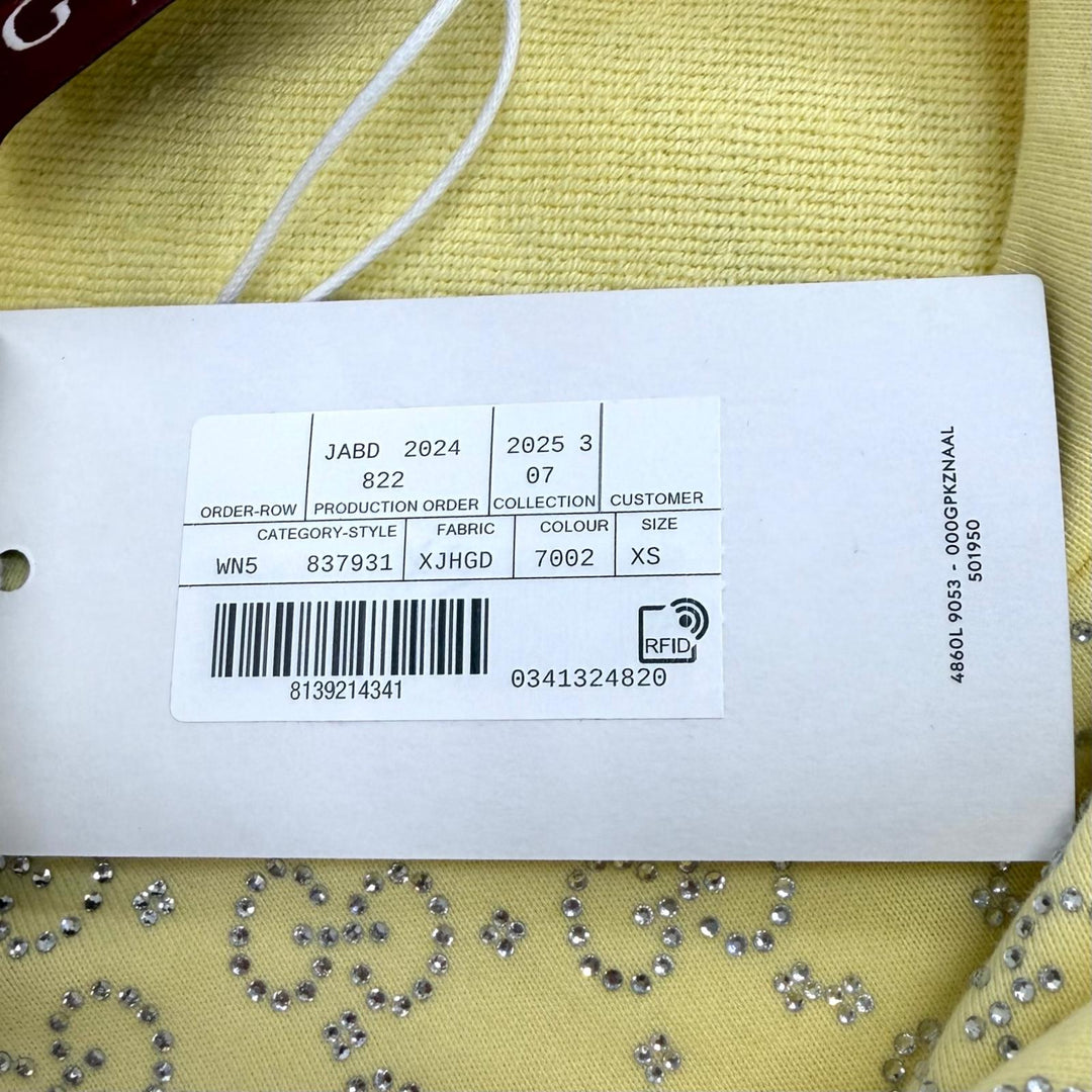 Pristine GUCCI sweat GG Rhinestone All-Over Print yellow cotton Women XS 837931