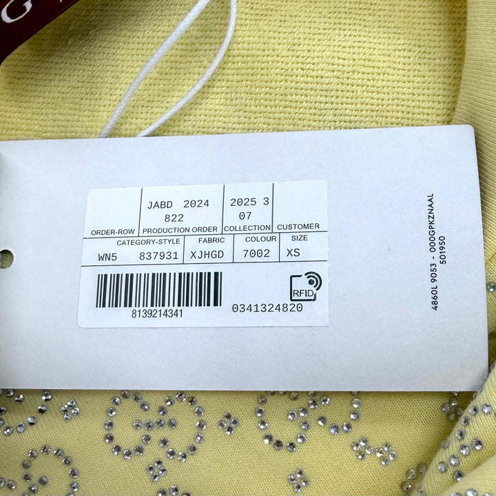 Pristine GUCCI sweat GG Rhinestone All-Over Print yellow cotton Women XS 837931
