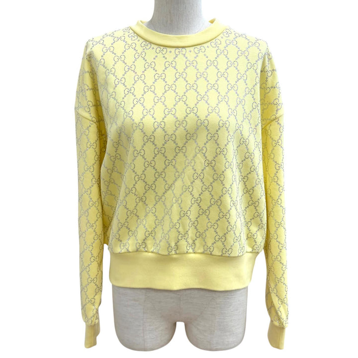 Pristine GUCCI sweat GG Rhinestone All-Over Print yellow cotton Women XS 837931