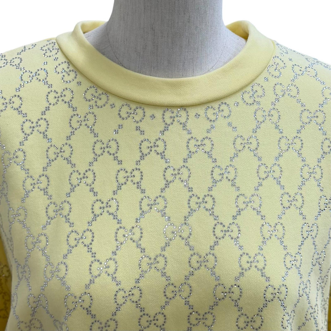 Pristine GUCCI sweat GG Rhinestone All-Over Print yellow cotton Women XS 837931
