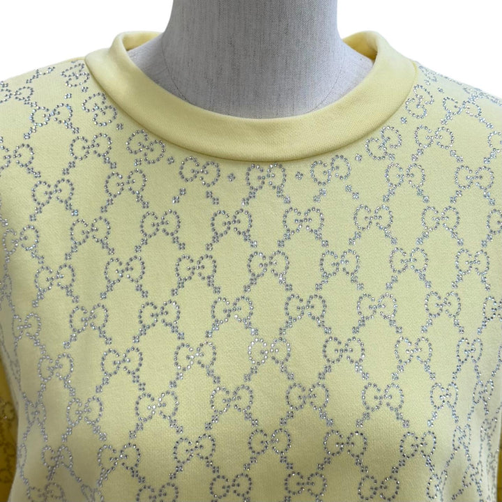 Pristine GUCCI sweat GG Rhinestone All-Over Print yellow cotton Women XS 837931