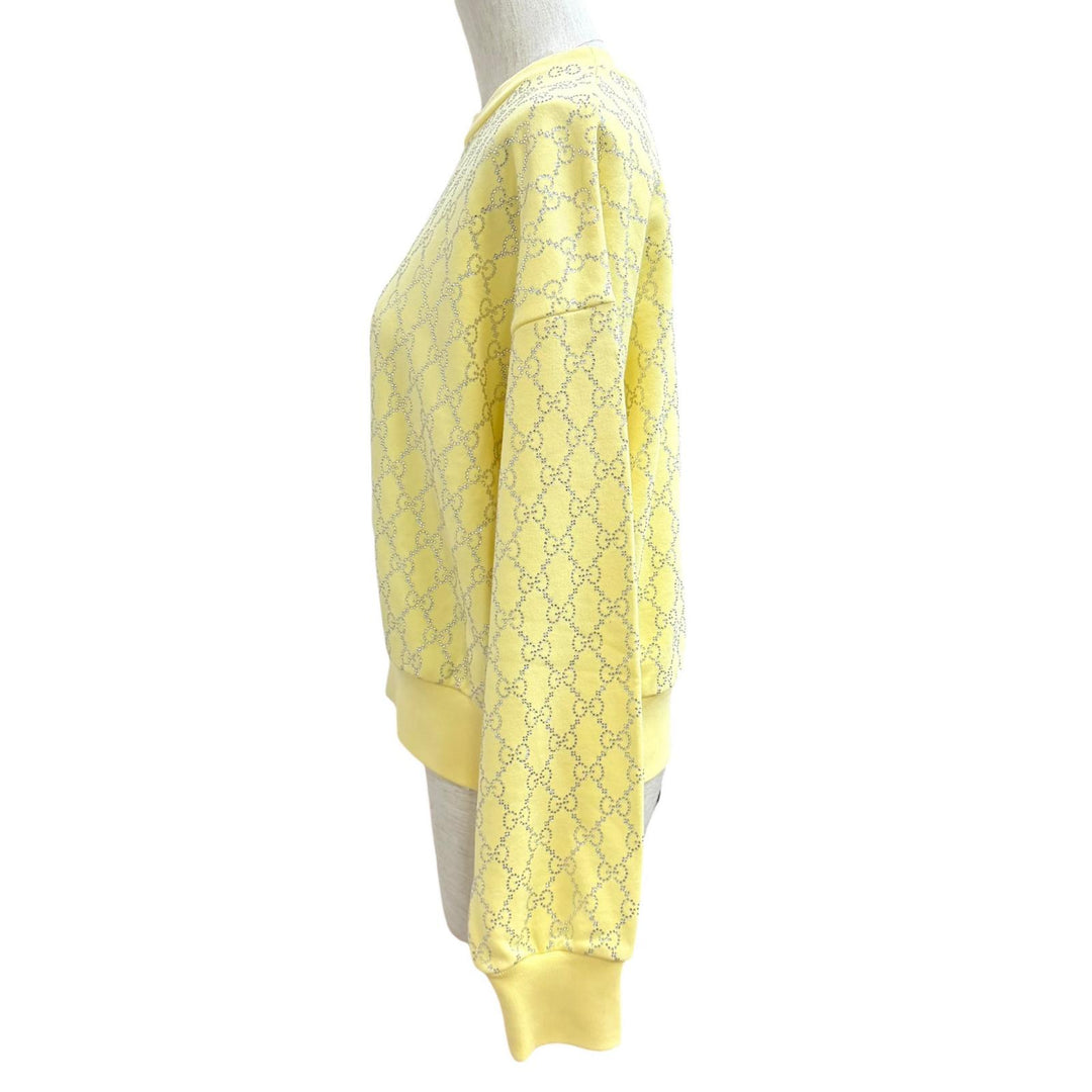 Pristine GUCCI sweat GG Rhinestone All-Over Print yellow cotton Women XS 837931