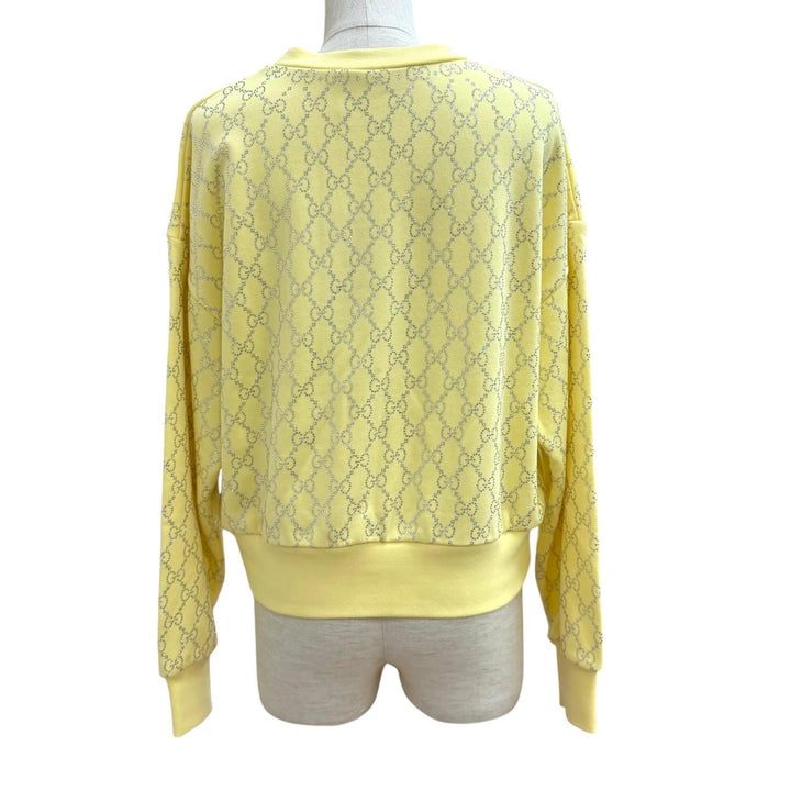 Pristine GUCCI sweat GG Rhinestone All-Over Print yellow cotton Women XS 837931