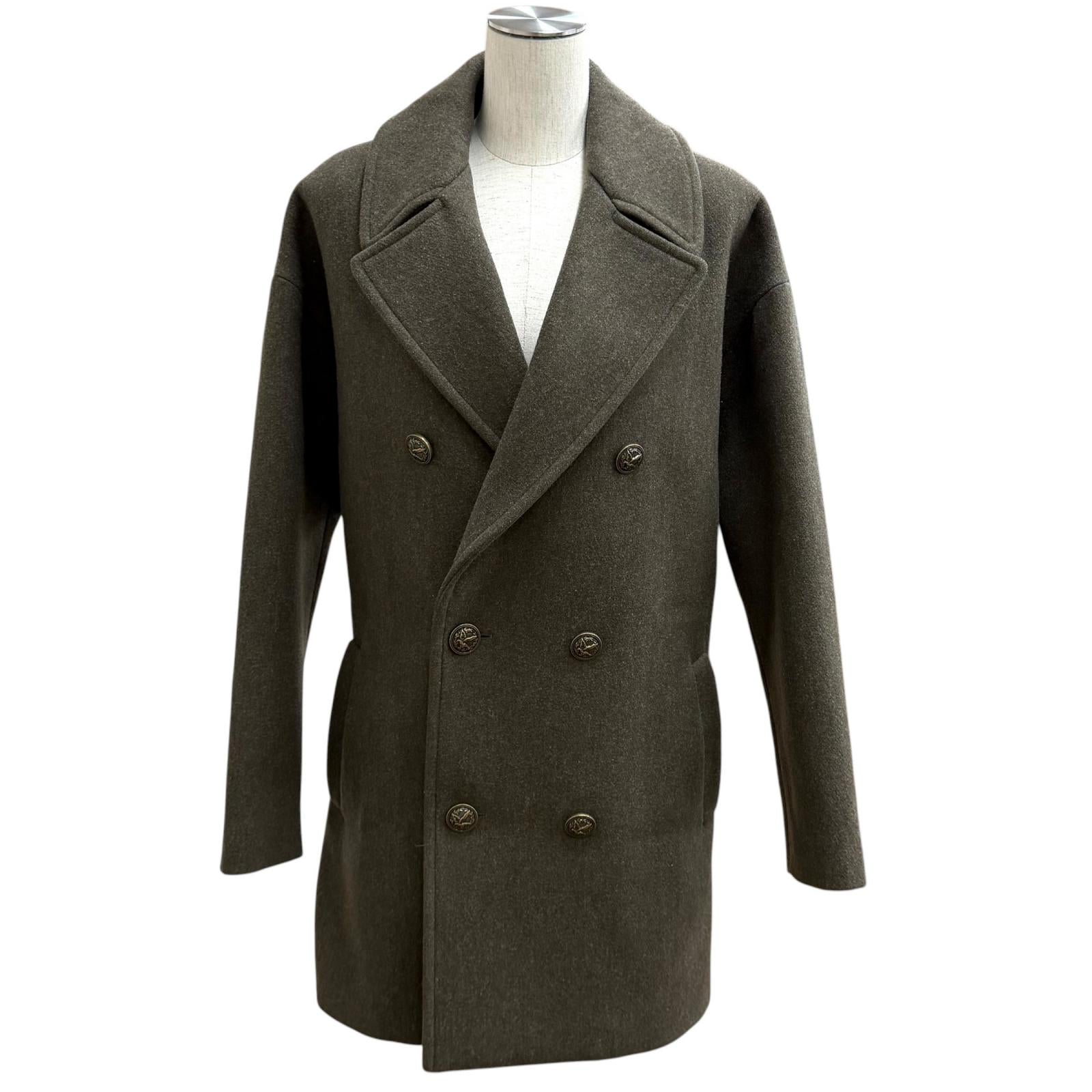 Excellent SAINT LAURENT PARIS coat double-breasted pea coat khaki