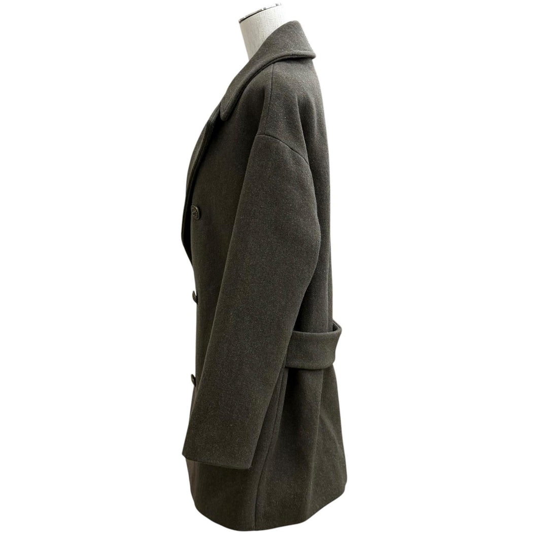 Excellent SAINT LAURENT PARIS coat double-breasted pea coat khaki wool 34 488394