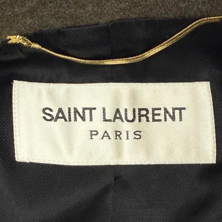 Excellent SAINT LAURENT PARIS coat double-breasted pea coat khaki wool 34 488394
