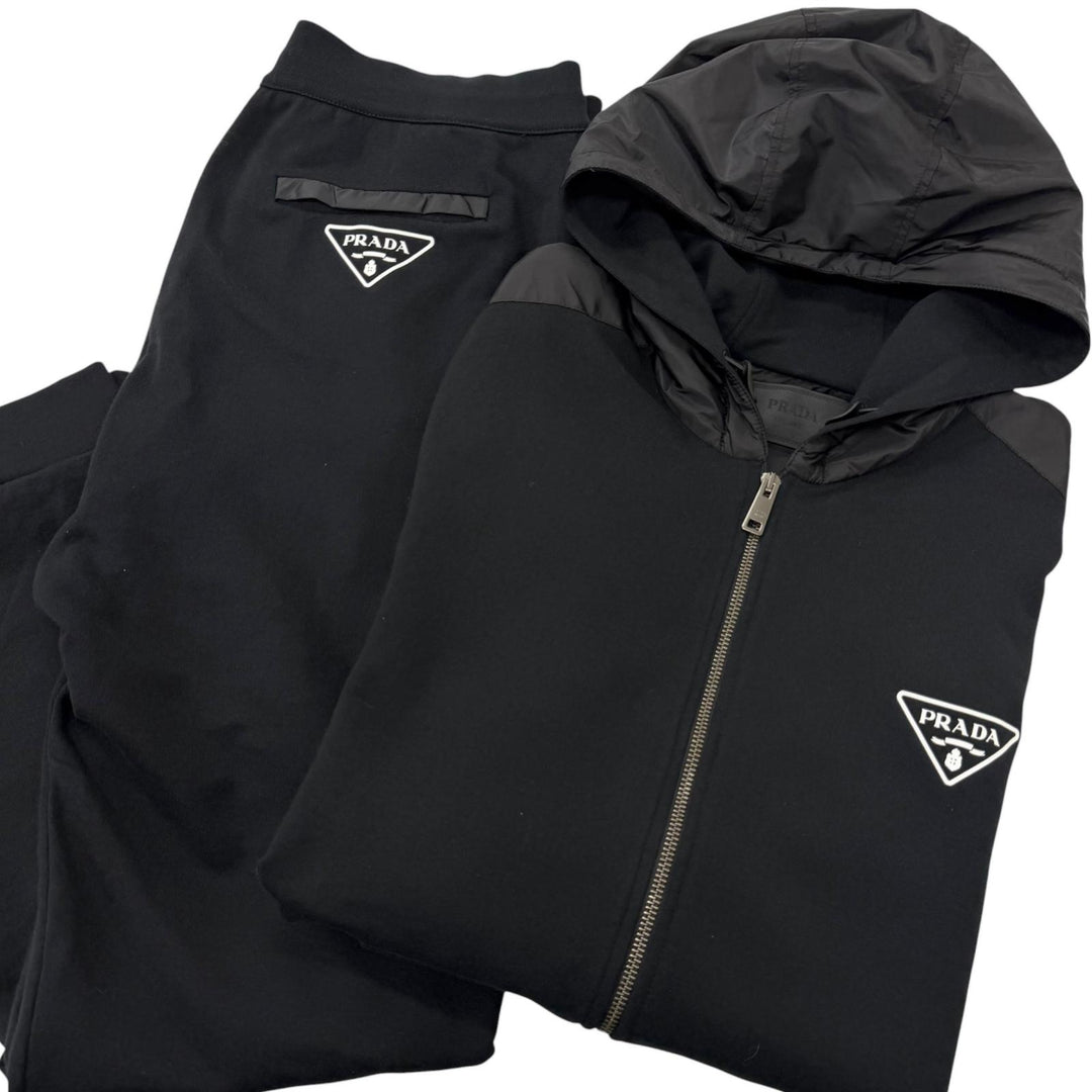 Great PRADA two-piece set Re-Nylon triangle logo black cotton mens UJL19A/UJP201