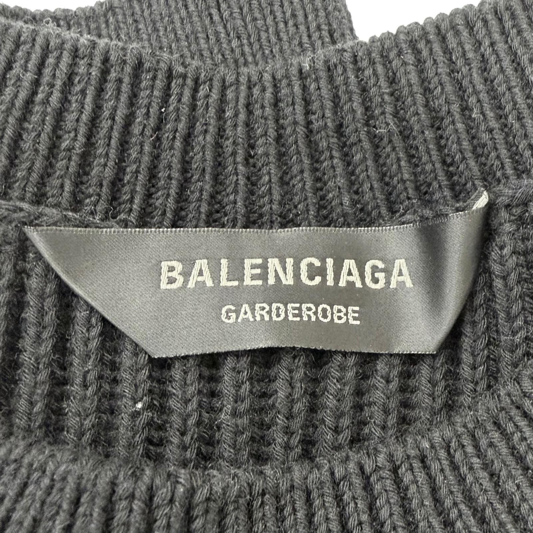 Excellent BALENCIAGA sweater Oversized ribbed knit black cotton mens XS 812125
