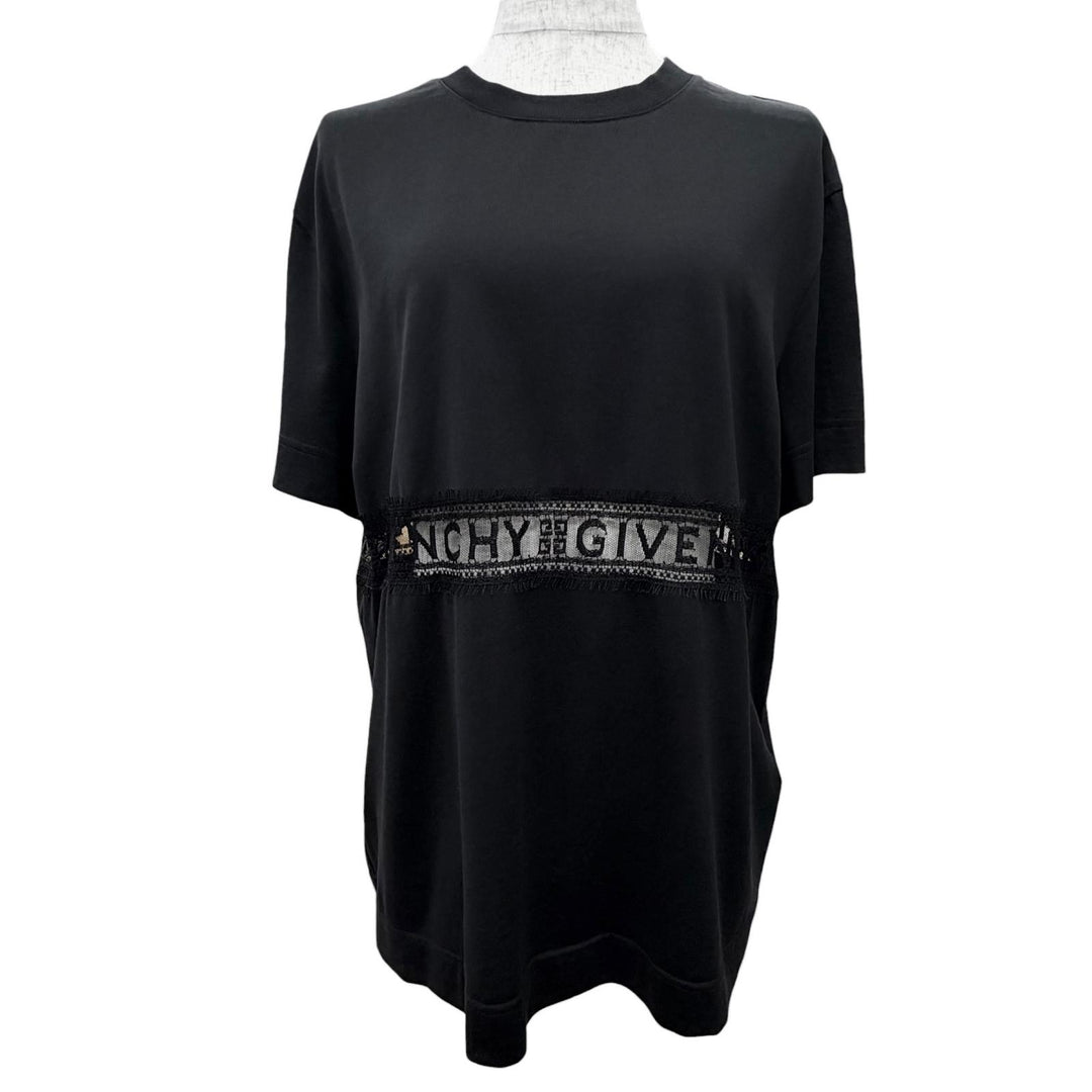 Excellent GIVENCHY Short sleeve T-shirt Logo lace detail black M BW709T3Z7Z