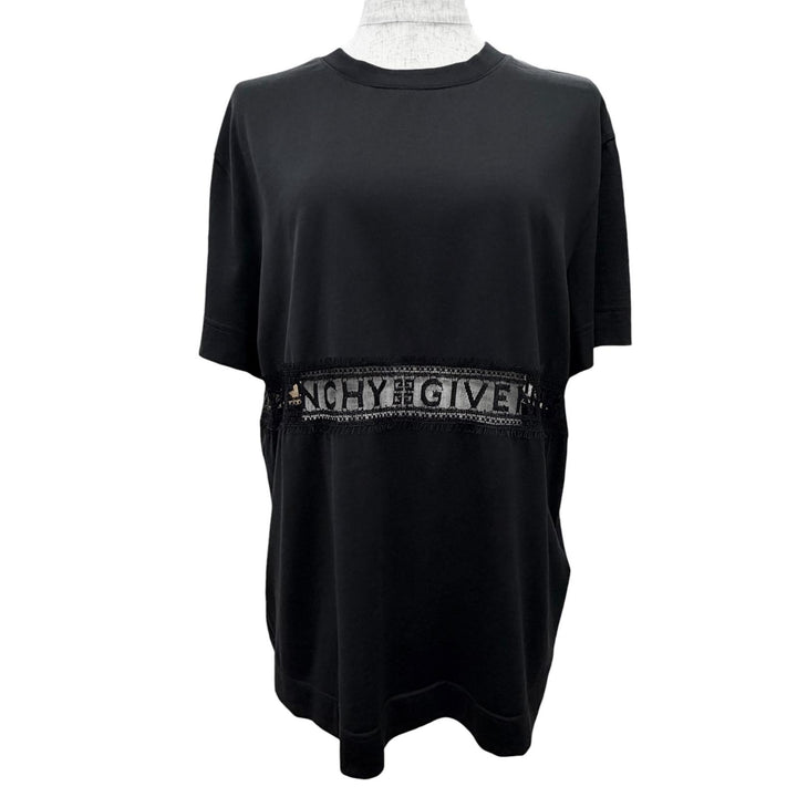 Excellent GIVENCHY Short sleeve T-shirt Logo lace detail black M BW709T3Z7Z