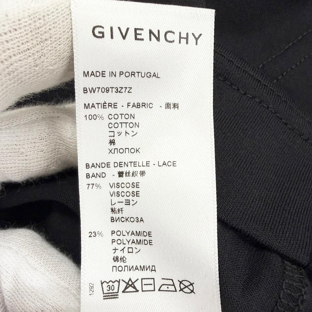 Excellent GIVENCHY Short sleeve T-shirt Logo lace detail black M BW709T3Z7Z