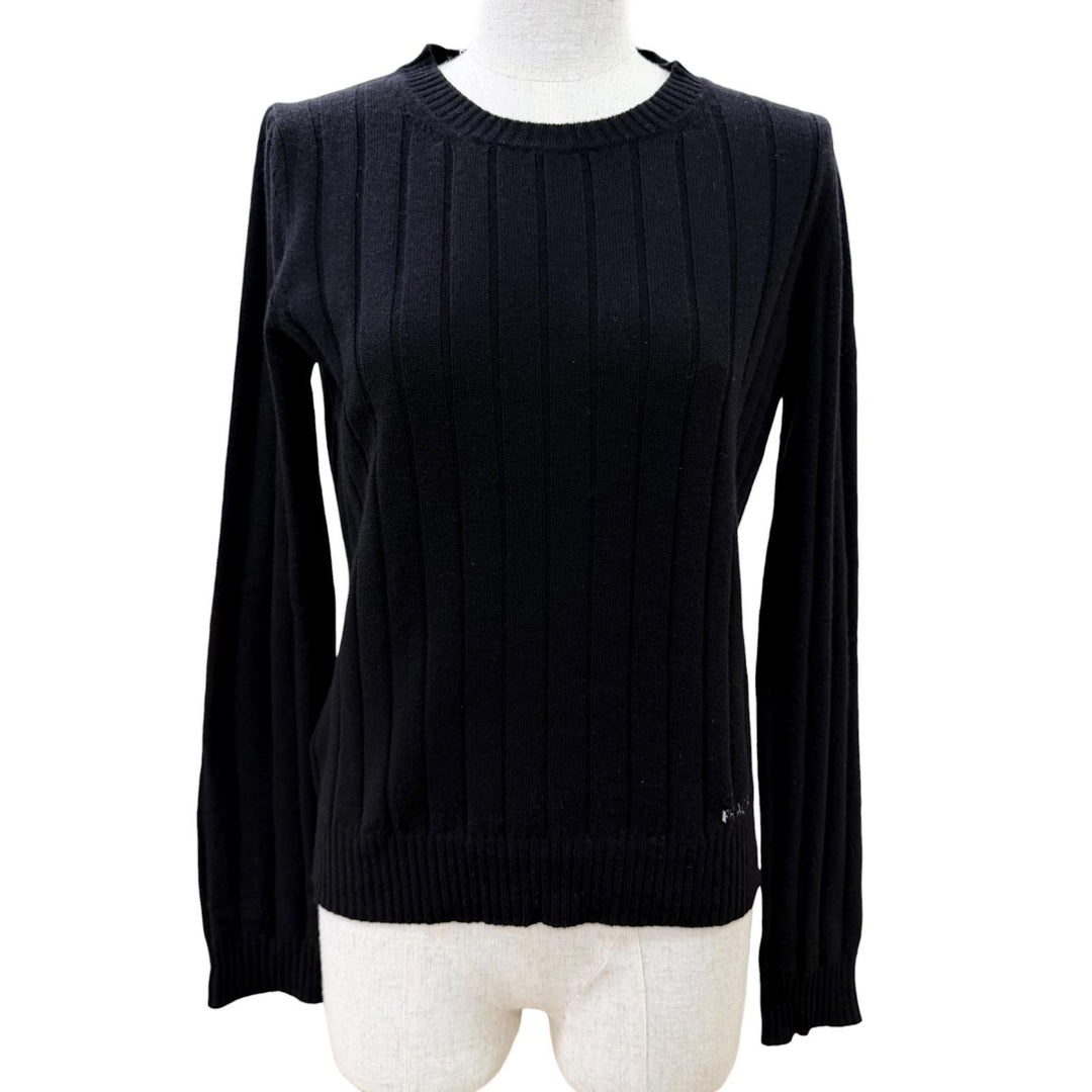 Great PRADA knit Cashmere blend logo embroidered long-sleeved black 38 P24M26