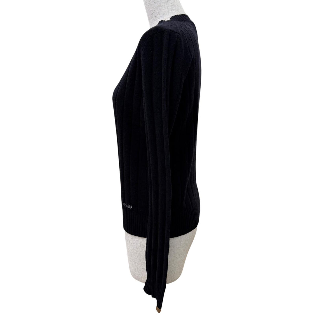 Great PRADA knit Cashmere blend logo embroidered long-sleeved black 38 P24M26