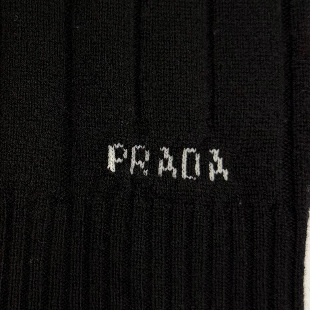Great PRADA knit Cashmere blend logo embroidered long-sleeved black 38 P24M26