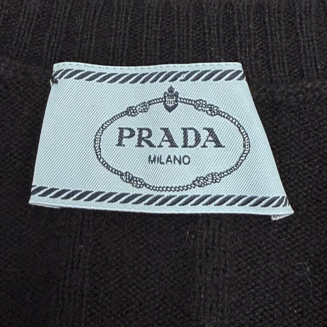 Great PRADA knit Cashmere blend logo embroidered long-sleeved black 38 P24M26