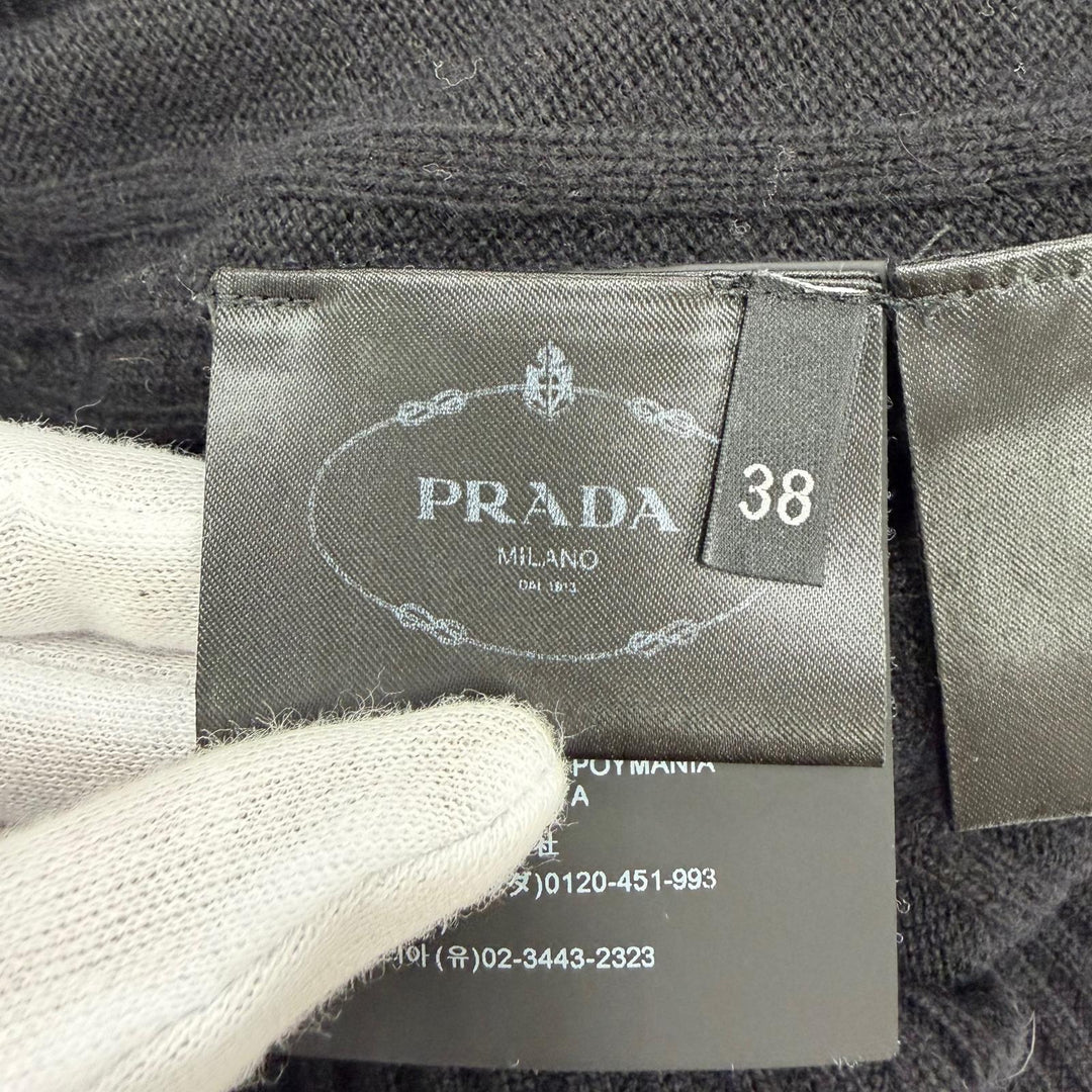 Great PRADA knit Cashmere blend logo embroidered long-sleeved black 38 P24M26